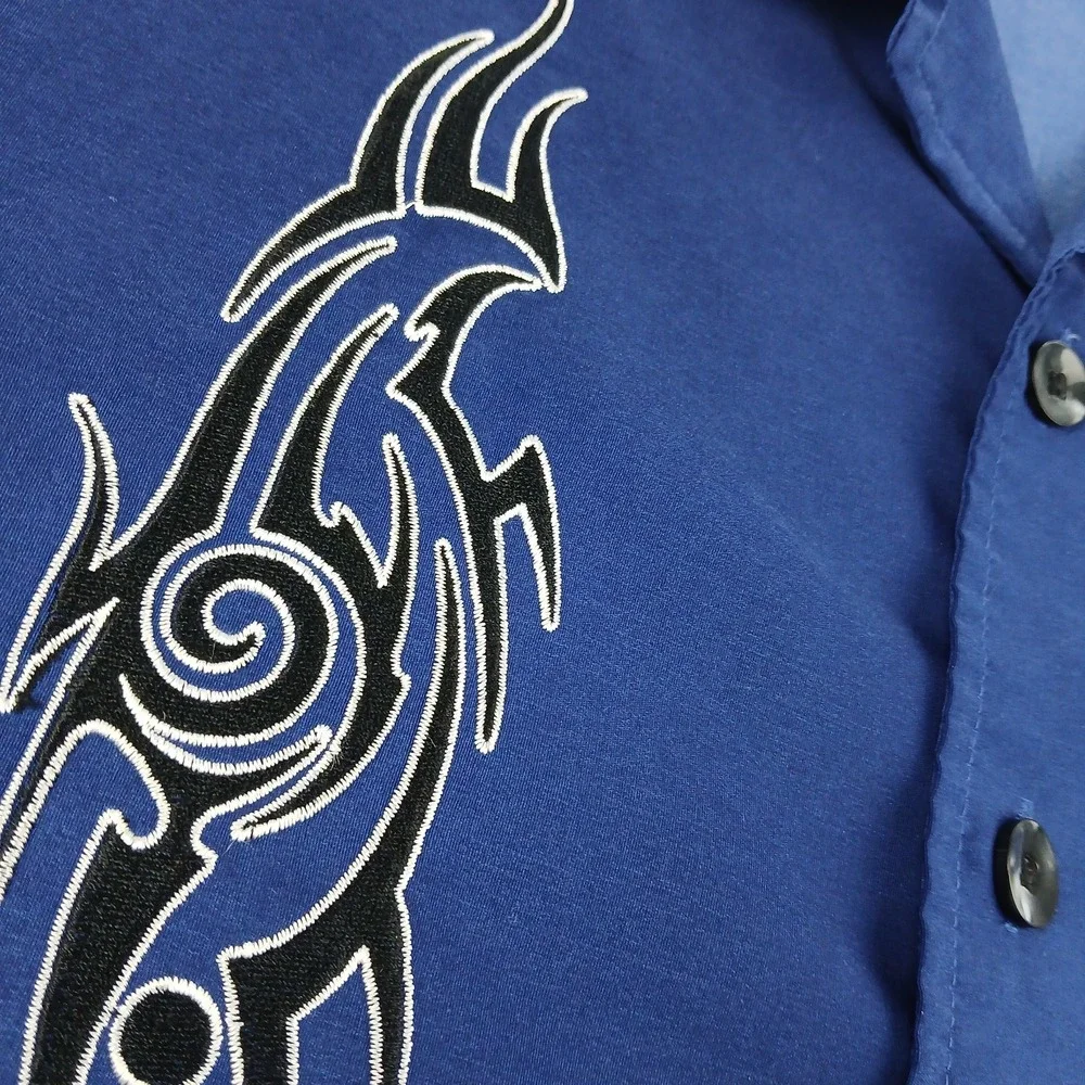 VTG ODO Small Mens Shirt Flames Tribal Y2K Embroidered 22x28‎